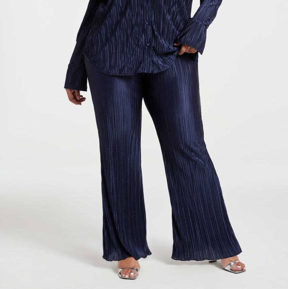 GOOD AMERICAN Always Fits Plissé Pants 7/8 4XL 5XL Blue Rinse Pull-On Pleat NWT
